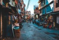 Almora,Uttrakhand / India- June 2 2020: Market with a wide open road in Almora, Uttrakhand