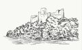 Almorol Castle, portugal vector hand drawing. Royalty Free Stock Photo