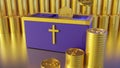 Alms or tithe box and gold coins 3d rendering