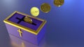 Alms or tithe box and gold coins 3d rendering