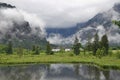 Almsee in Almtal with view to an inn near GrÃ¼nau in Austria