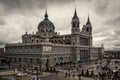 Almudena Cathedral, Madrid. Spain, Europe Cloudy sky in spring.