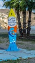 Almunecar, Spain, February 10, 2024. Advertising lavapies on the beach of Almunecar , Granada,