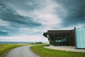 Alnesgard, Godoya, Norway. Visitor Center Near Alnes Lighthouse In Summer Day In Godoy Island Near Alesund Town. Alnes