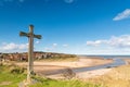 Alnmouth beach with wooden cross Royalty Free Stock Photo