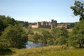 Alnwick castle and river Aln in Northumberland, England Royalty Free Stock Photo