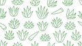 Aloe vera background, agave plant seamless pattern. Succulent wallpaper with line icons of aloevera leaves. Herbal