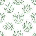 Aloe vera background, agave plant seamless pattern. Succulent wallpaper with line icons of aloevera leaves. Herbal