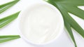 Aloe vera cream with aloe vera leaves on white