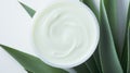 Aloe vera cream with aloe vera leaves on white