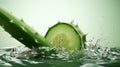 Aloe vera and cucumber leaf water splashes on plain background for skin care cosmetics concept. Royalty Free Stock Photo