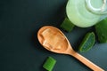 Aloe vera flesh in a wooden spoon There\'s sliced aloe vera next to it, and aloe vera Royalty Free Stock Photo