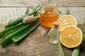 Aloe Vera, fresh lemon and honey. Natural facial, skin and hair care recipe.