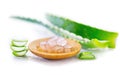 Aloe Vera gel closeup. Sliced Aloevera natural organic renewal cosmetics, alternative medicine. Organic skincare concept Royalty Free Stock Photo