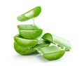 Aloe vera gel dripping on group of aloe vera slices Royalty Free Stock Photo