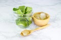 Aloe Vera in Glass jar and wood cup Alove Medicinal