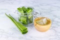 Aloe Vera in Glass jar and wood cup Alove