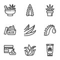 Aloe vera icon set, outline style Royalty Free Stock Photo