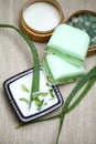 Aloe vera leaves, handmade soap Royalty Free Stock Photo