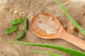 Aloe Vera plant sliced on spoon and Coconut fiber Royalty Free Stock Photo