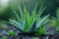 Aloe vera plants with water droplets. Macro shot with sunflare Royalty Free Stock Photo