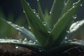 Aloe vera with the rain drops. A close up of green leaves of aloe. Generative AI Royalty Free Stock Photo