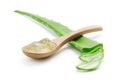 Aloe Vera slices and Aloe Vera gel on wooden spoon