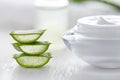 Aloe vera slices healthy natural cosmetic product with cream