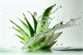 Aloe Vera Spilling Over into Water White Background AI Generative