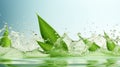 Aloe vera in water with splashes, skin care concept, cosmetics ingredients, copy space.