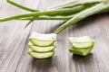 Aloevera fresh leaf on the wooden table Royalty Free Stock Photo