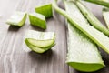 Aloevera fresh leaf on the wooden table Royalty Free Stock Photo