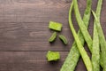 Aloevera fresh leaf on the wooden table Royalty Free Stock Photo