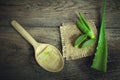 Aloevera fresh leaf on the wooden table,aloe vera on wooden table,Herbs for Health,copy space Royalty Free Stock Photo