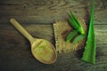 Aloevera fresh leaf on the wooden table,aloe vera on wooden table,Herbs for Health,copy space Royalty Free Stock Photo