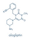 Alogliptin diabetes drug molecule. Belongs to dipeptidyl peptidase 4 DPP-4 or gliptin class of antidiabetic medicines. Skeletal.