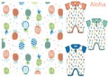Aloha summer pineapple illustrated pattern for baby apparels Royalty Free Stock Photo