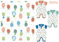 Aloha summer pineapple illustrated pattern for baby apparels