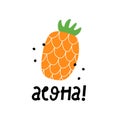 aloha. Cartoon pineapple, decor elements, hand drawing lettering. colorful summer  tropical vector illustration, flat style. Doodl Royalty Free Stock Photo