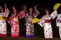 Aloha festival. Attractive young women in traditional dress performs Japanese dance on August 11, 2012 in Lihue, Kauai