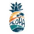 `Aloha` hand lettering in a pineapple silhouette.