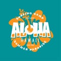 Aloha hawaii floral t-shirt print. Vector vintage illustration.