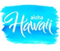 Aloha Hawaii, hand written vector lettering on watercolor brushstroke Royalty Free Stock Photo