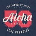 Aloha hawaii lettering typography, t-shirt graphics design, shirt print on grunge texture.