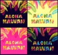 Aloha Hawaii lettering variation with colorful palm leaves for t shirt fashion prints