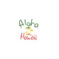Aloha Hawaii quote t-shirt print and hand-drawing illustration. Palm related trendy t-shirt apparel design - Vector Royalty Free Stock Photo