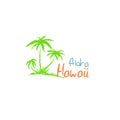 Aloha Hawaii quote t-shirt print and hand-drawing illustration. Palm related trendy t-shirt apparel design - Vector Royalty Free Stock Photo