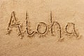 Aloha hawaii summer beach writing message Royalty Free Stock Photo