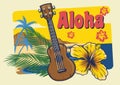 Aloha hawaii ukulele in vintage style Royalty Free Stock Photo