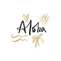 Aloha lettering text and vector symbols set